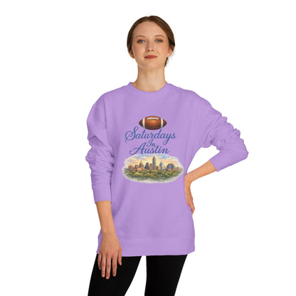 Saturdays in Austin Crewneck Sweatshirt — Floral Football City Skyline Design
