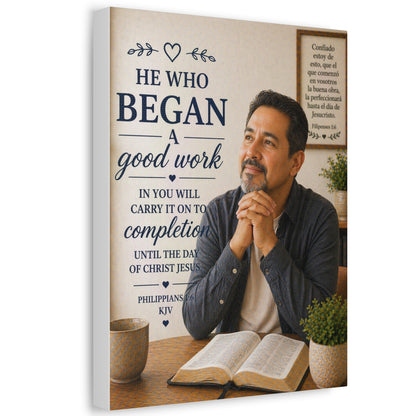 Philippians Canvas Wall Art — "He Who Began a Good Work" Inspirational Bible Verse Stretched Canvas