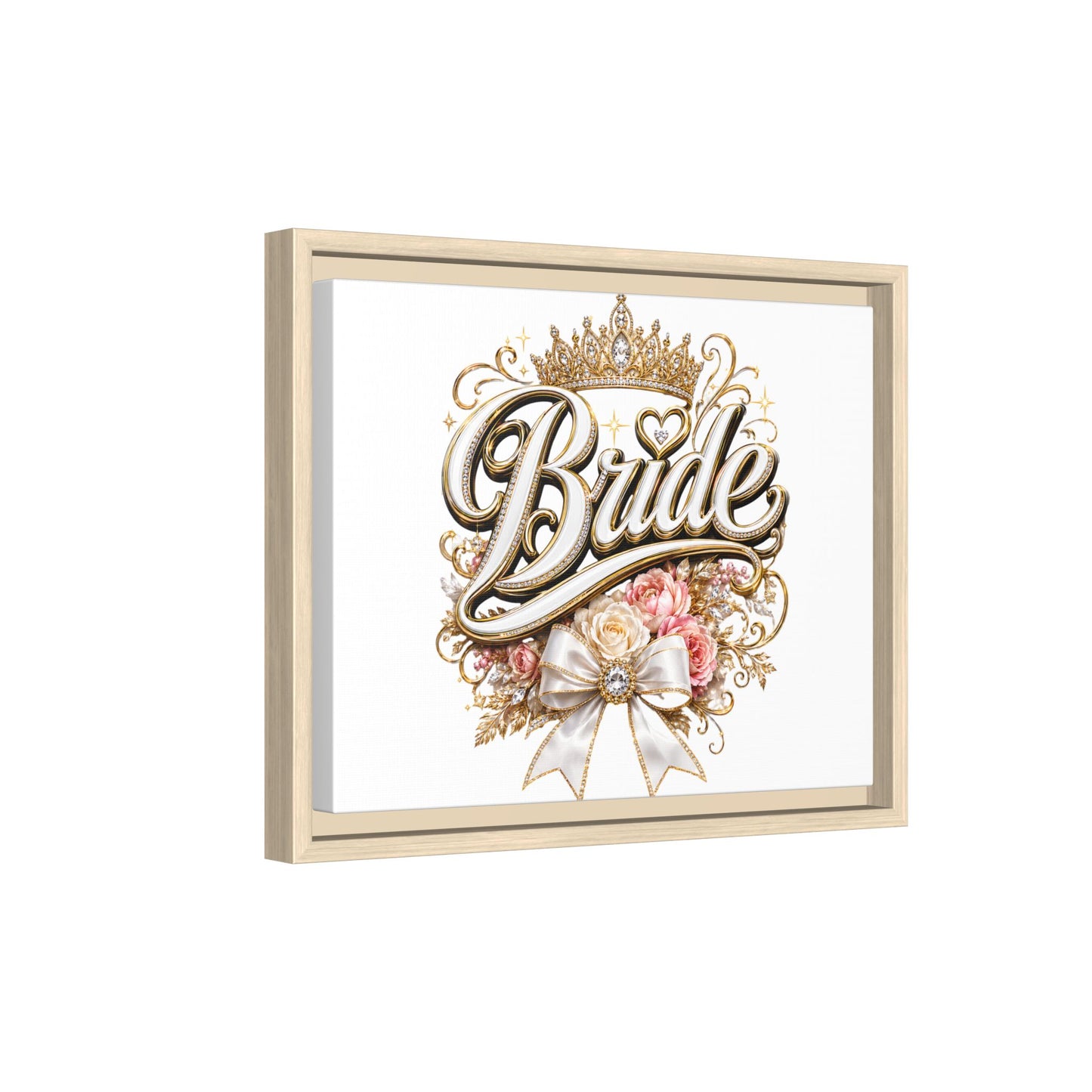Framed Bride Canvas Wall Art — Elegant Bridal Crown & Floral Wedding Decor