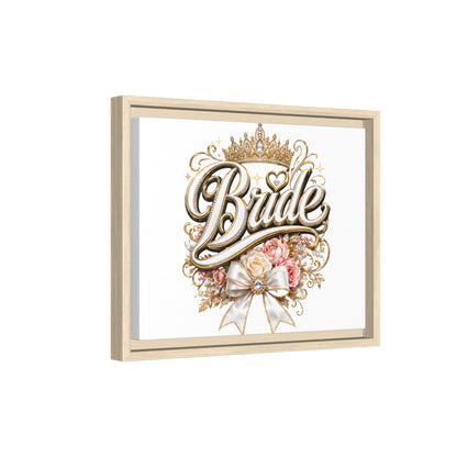 Framed Bride Canvas Wall Art — Elegant Bridal Crown & Floral Wedding Decor