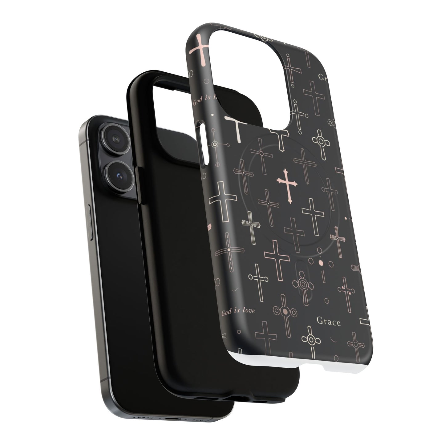 Magnetic Phone Case — Black Crosses "Grace" Protective Cover