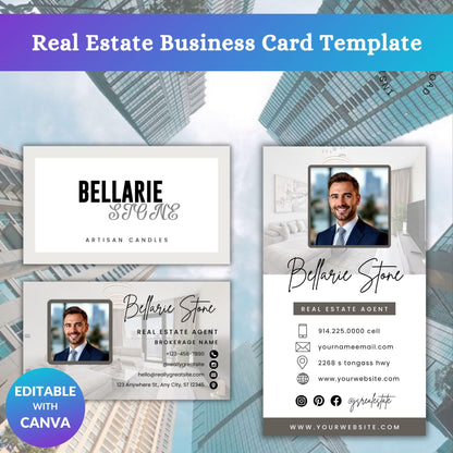 Real Estate Business Card Template | Realtor Business Card | Editable Business Card Canva | Professional Business Card Design