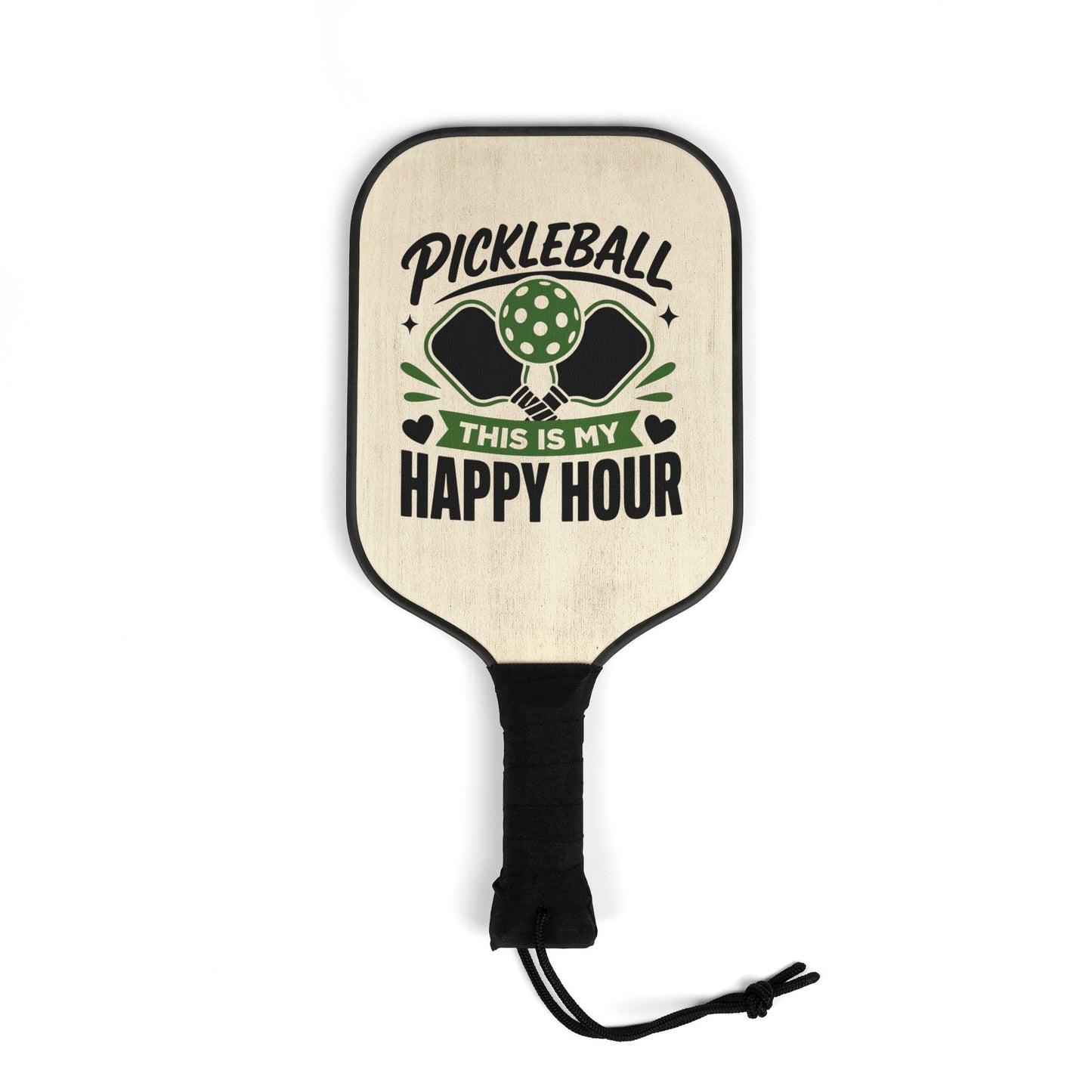 Pickleball Paddle Set – "Pickleball This Is My Happy Hour" Wood-Grain Paddle Kit with Balls