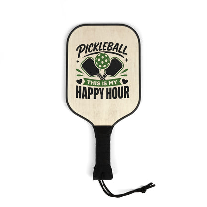 Pickleball Paddle Set – "Pickleball This Is My Happy Hour" Wood-Grain Paddle Kit with Balls