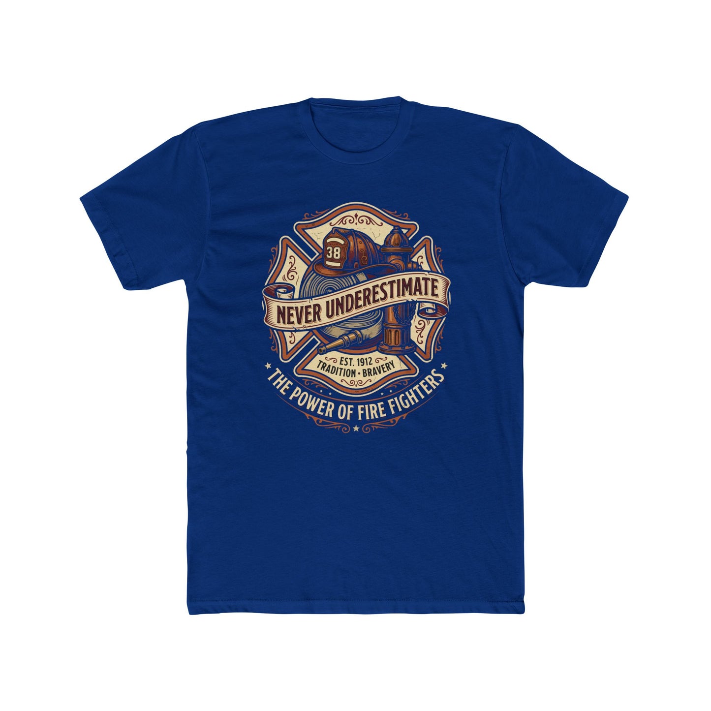 Firefighter Tee - "Never Underestimate" Vintage Firefighter Helmet Design