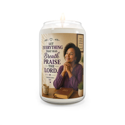 Scented Soy Candle — “Let Everything That Has Breath Praise the Lord” Inspirational Jar (13.75 oz)