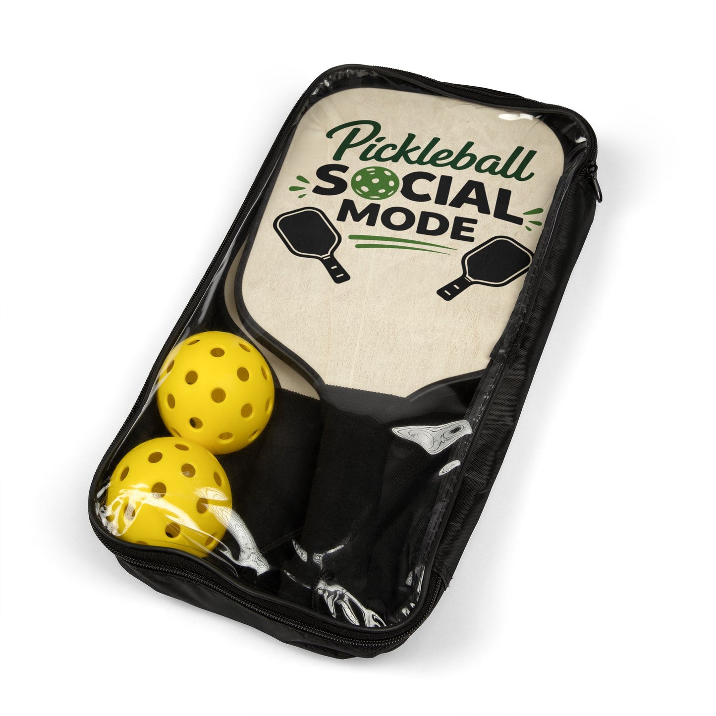 Pickleball Paddle Set – "Pickleball Social Mode" Wooden Paddles with Balls