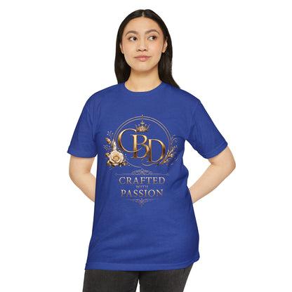 T-Shirt — CBD “Crafted with Passion” Gold Floral Crest