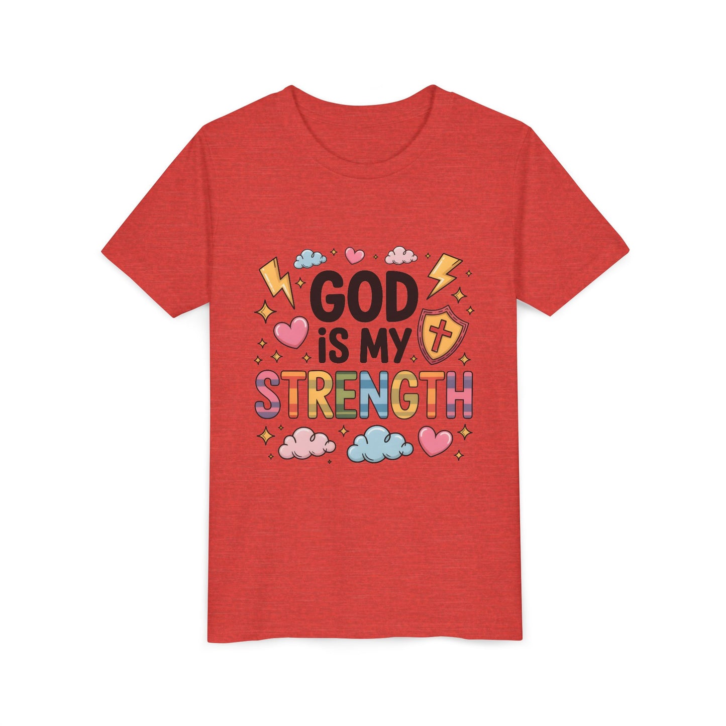 God Is My Strength Youth Tee — Cute Faith-Based Kids T-Shirt