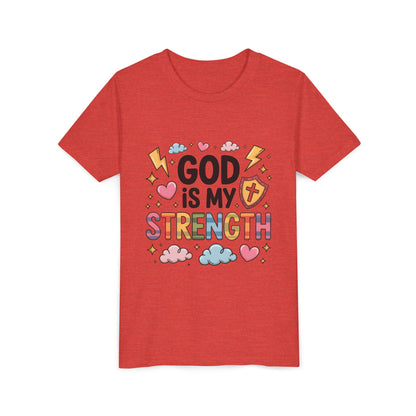 God Is My Strength Youth Tee — Cute Faith-Based Kids T-Shirt