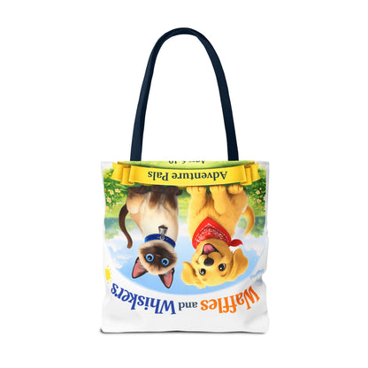 Waffles & Whiskers Adventure Pals Tote Bag — Cute Puppy and Kitten Kids Book Design