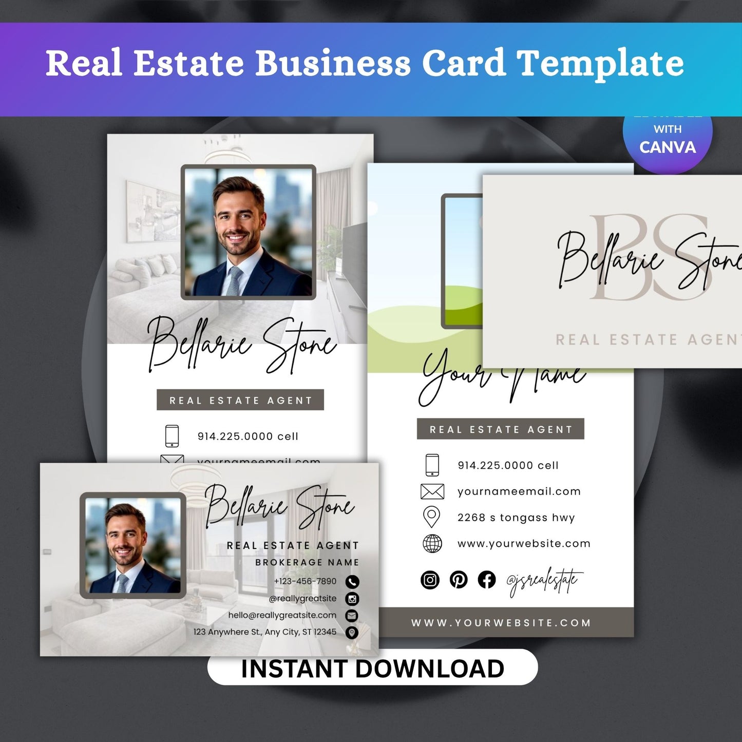 Real Estate Business Card Template | Realtor Business Card | Editable Business Card Canva | Professional Business Card Design