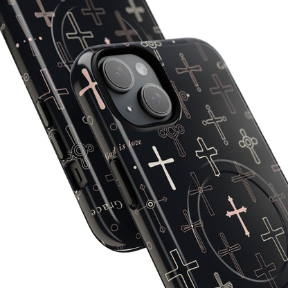 Magnetic Phone Case — Black Crosses "Grace" Protective Cover