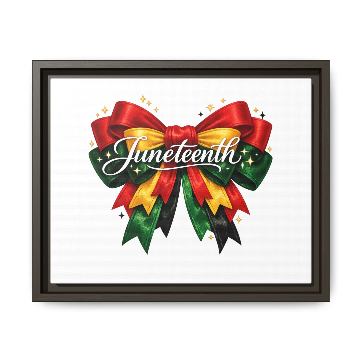 Juneteenth Framed Canvas Print – Festive Red, Green & Gold Ribbon Wall Art