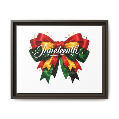 Juneteenth Framed Canvas Print – Festive Red, Green & Gold Ribbon Wall Art