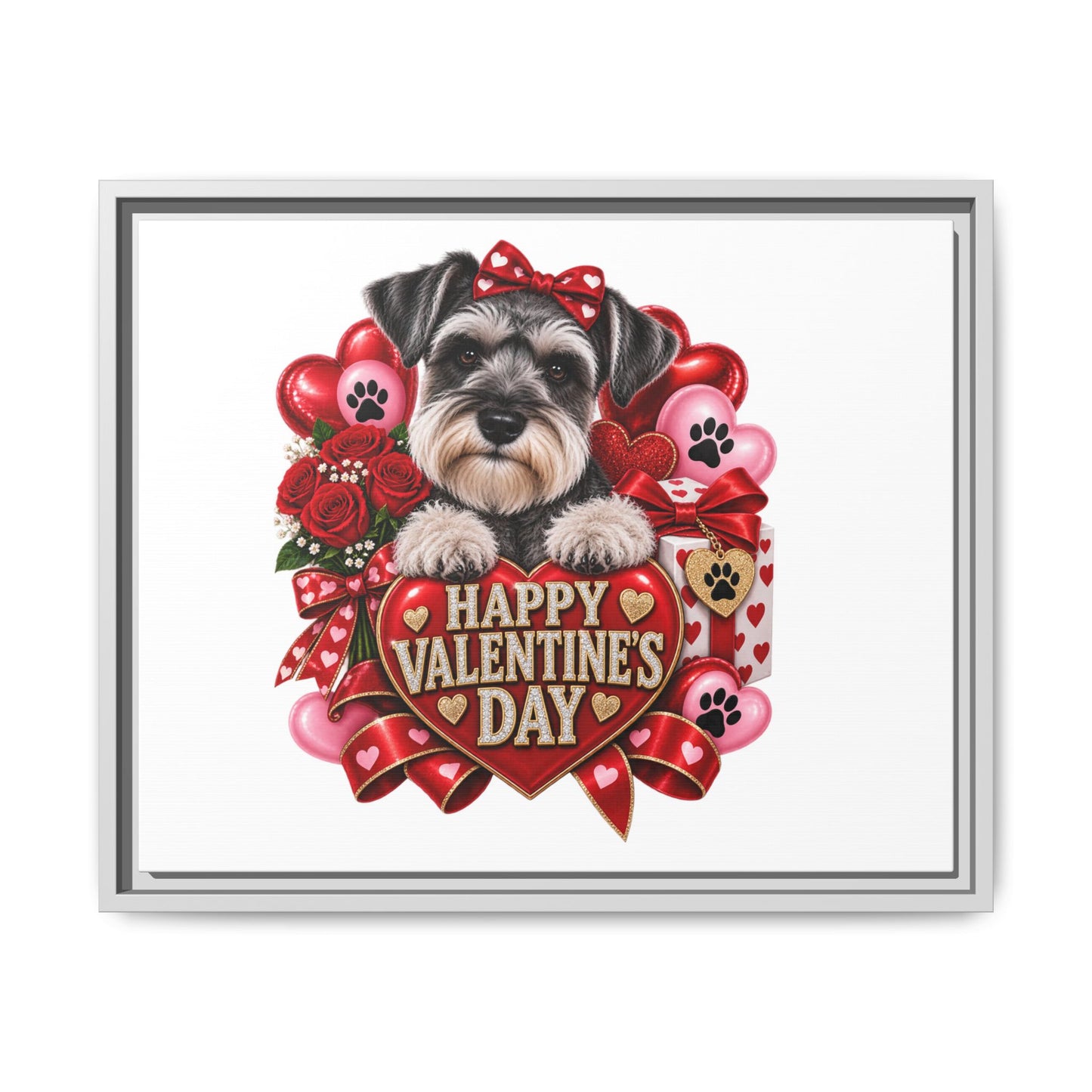 Valentine’s Day Schnauzer Framed Canvas