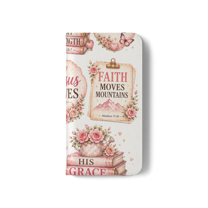 Christian Floral Phone Flip Case — "Jesus Saves" & Inspirational Scripture Wallet Cover