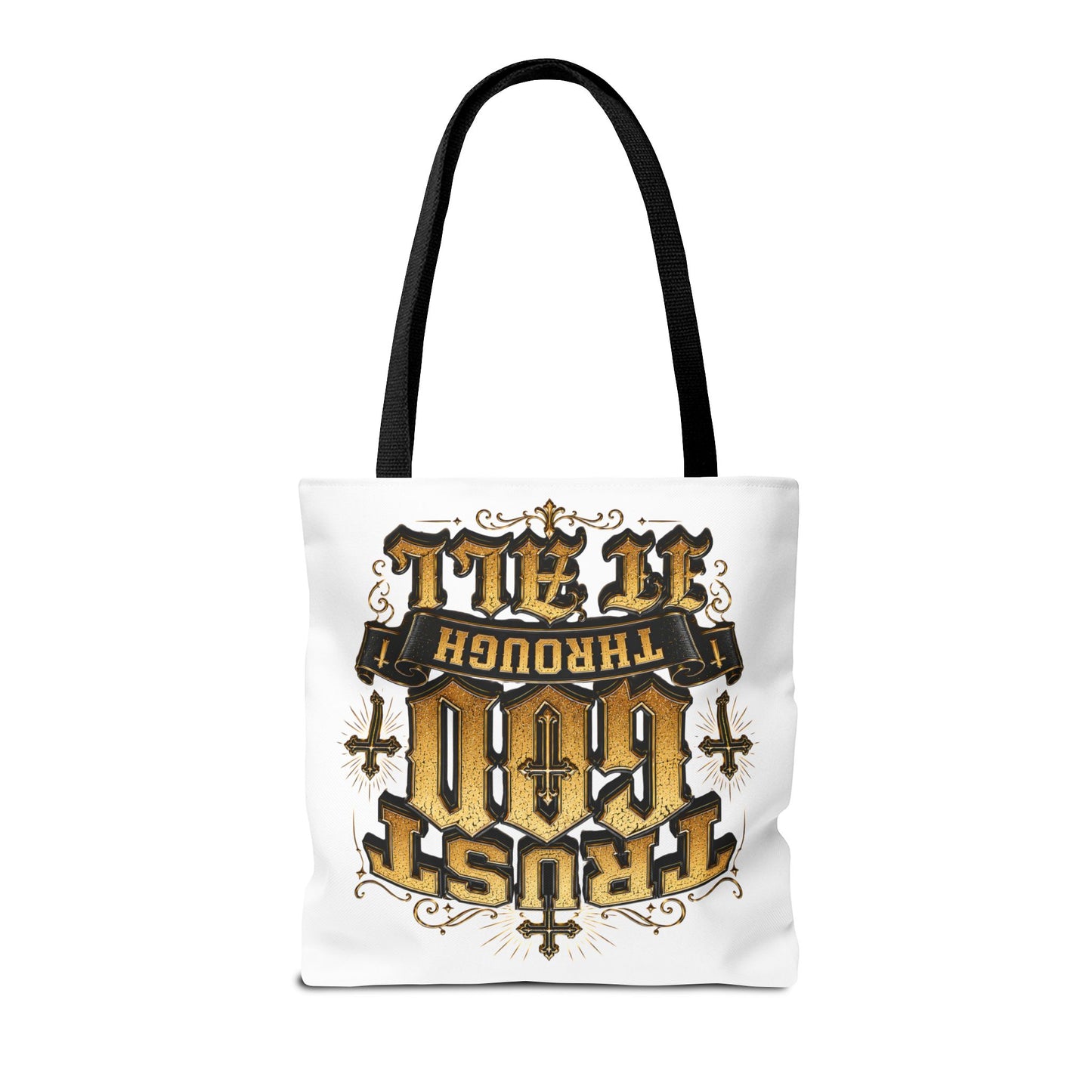 Religious Tote Bag — “Trust God Through It All” Inspirational Scripture Tote