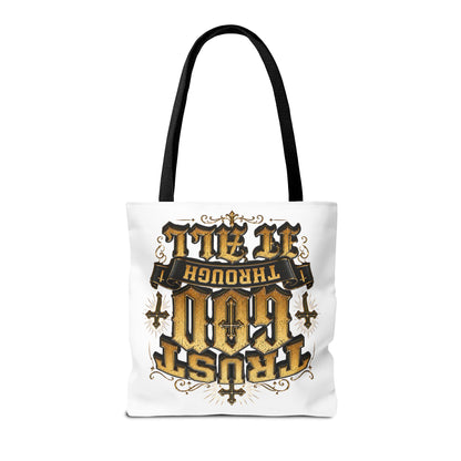 Religious Tote Bag — “Trust God Through It All” Inspirational Scripture Tote