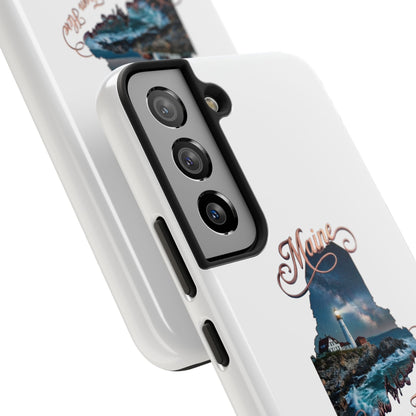 Maine Lighthouse Tough Phone Case — "Can't Get There From Here" State Silhouette