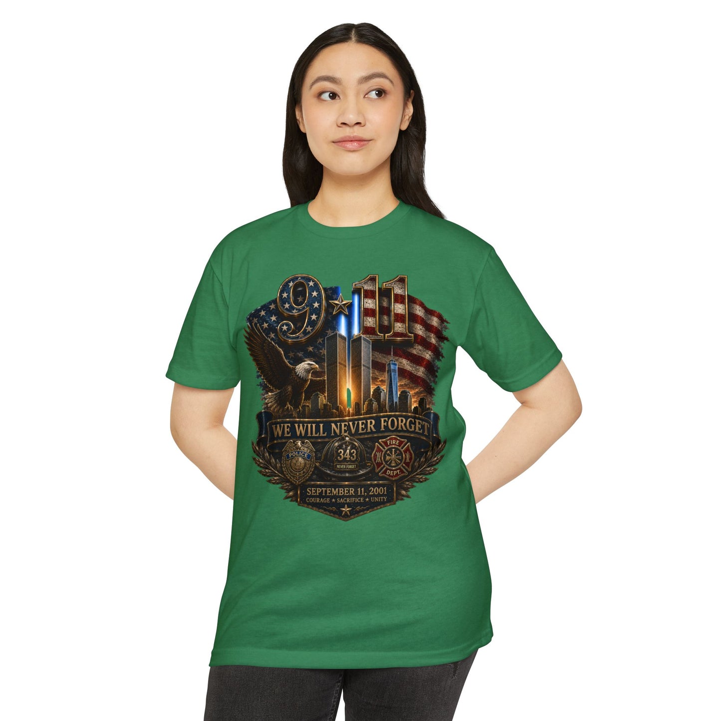 9/11 Memorial T-Shirt — "We Will Never Forget" Patriotic Tribute