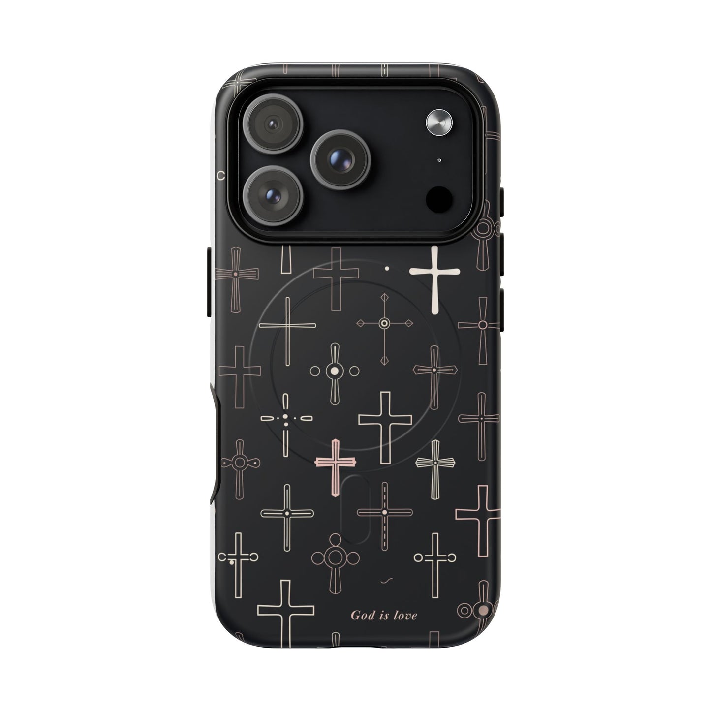 Magnetic Phone Case — Black Cross Pattern with "God is love"