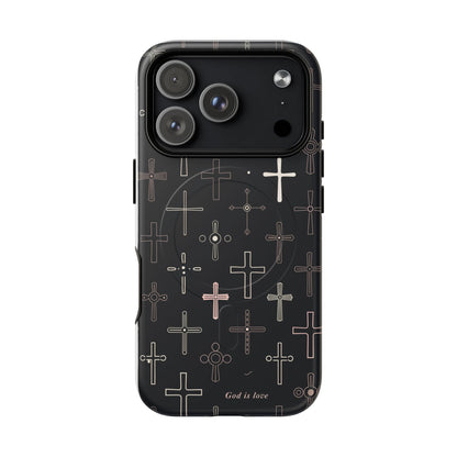 Magnetic Phone Case — Black Cross Pattern with "God is love"