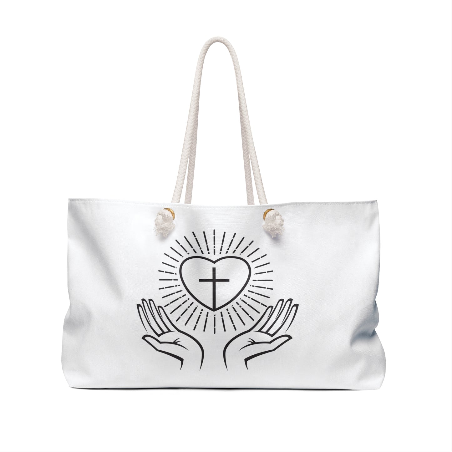 Faith Heart Weekender Bag — Christian Cross & Praying Hands Travel Tote