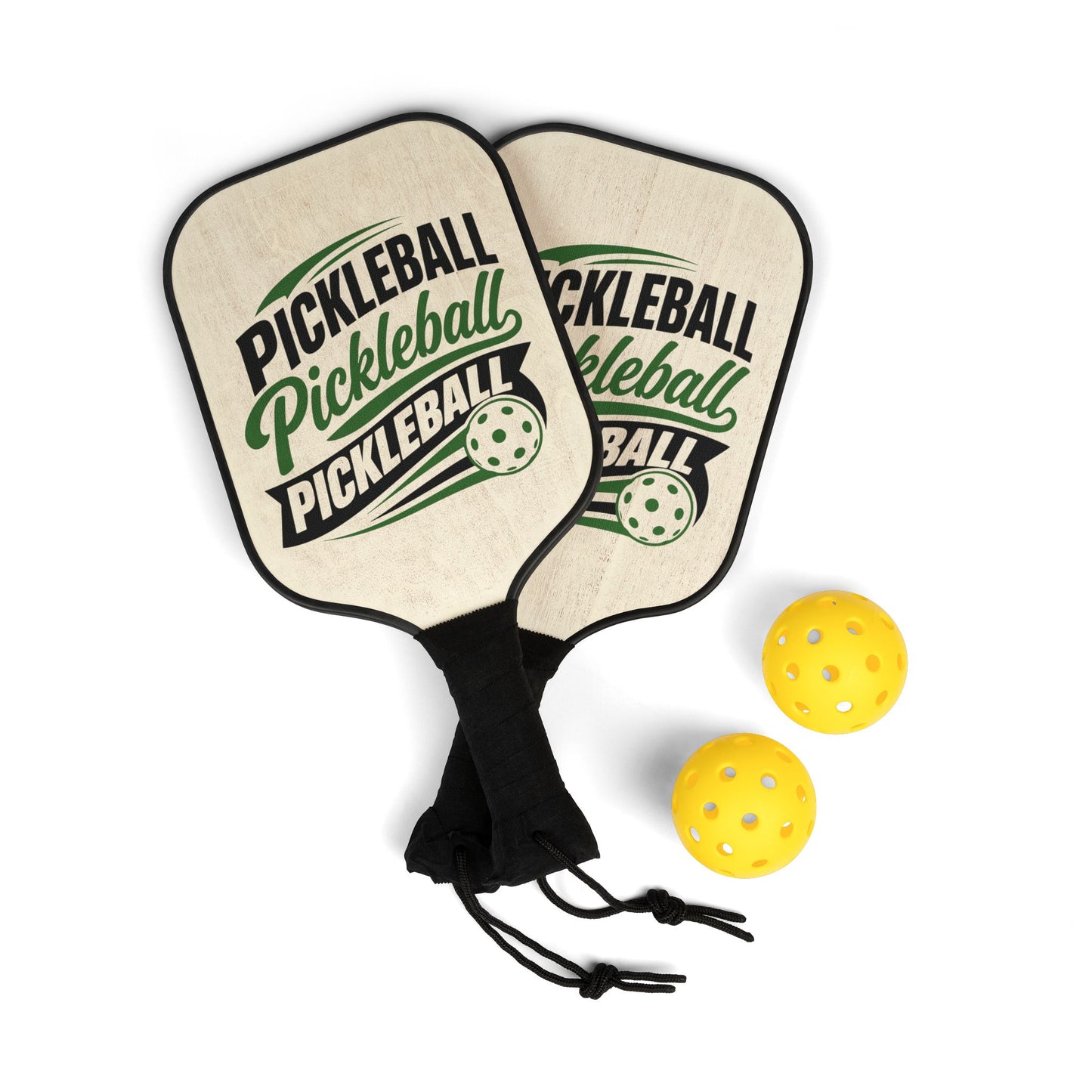 Pickleball Paddle Set — Retro "Pickleball" Graphic Paddle & 2 Balls Kit