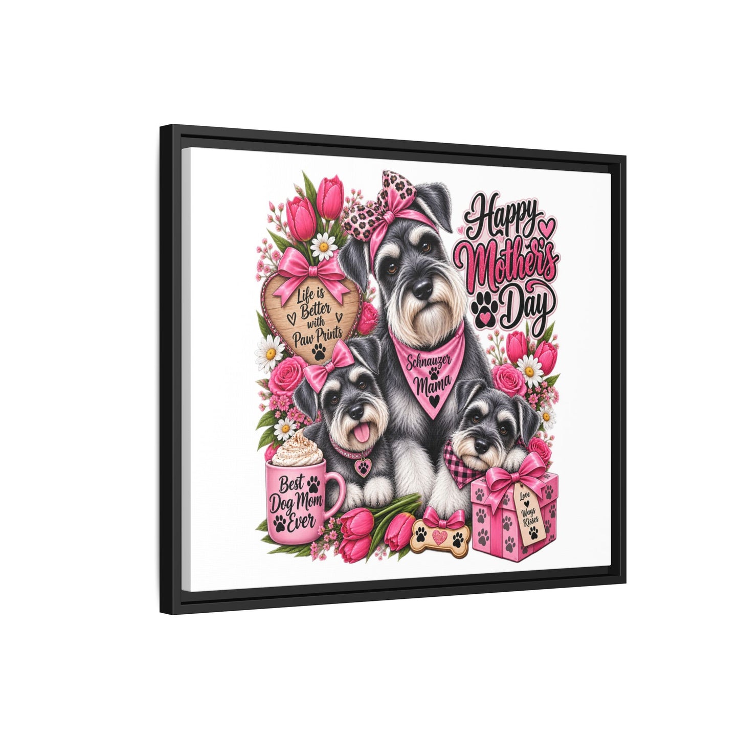 Happy Mother’s Day Schnauzer Canvas — Framed Matte Wall Art