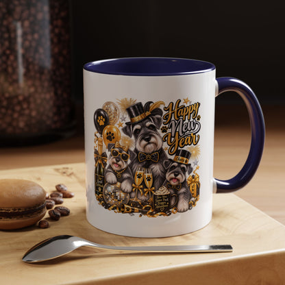 Happy New Year Schnauzer Coffee Mug — Festive Dog New Year Accent Mug (11/15oz)