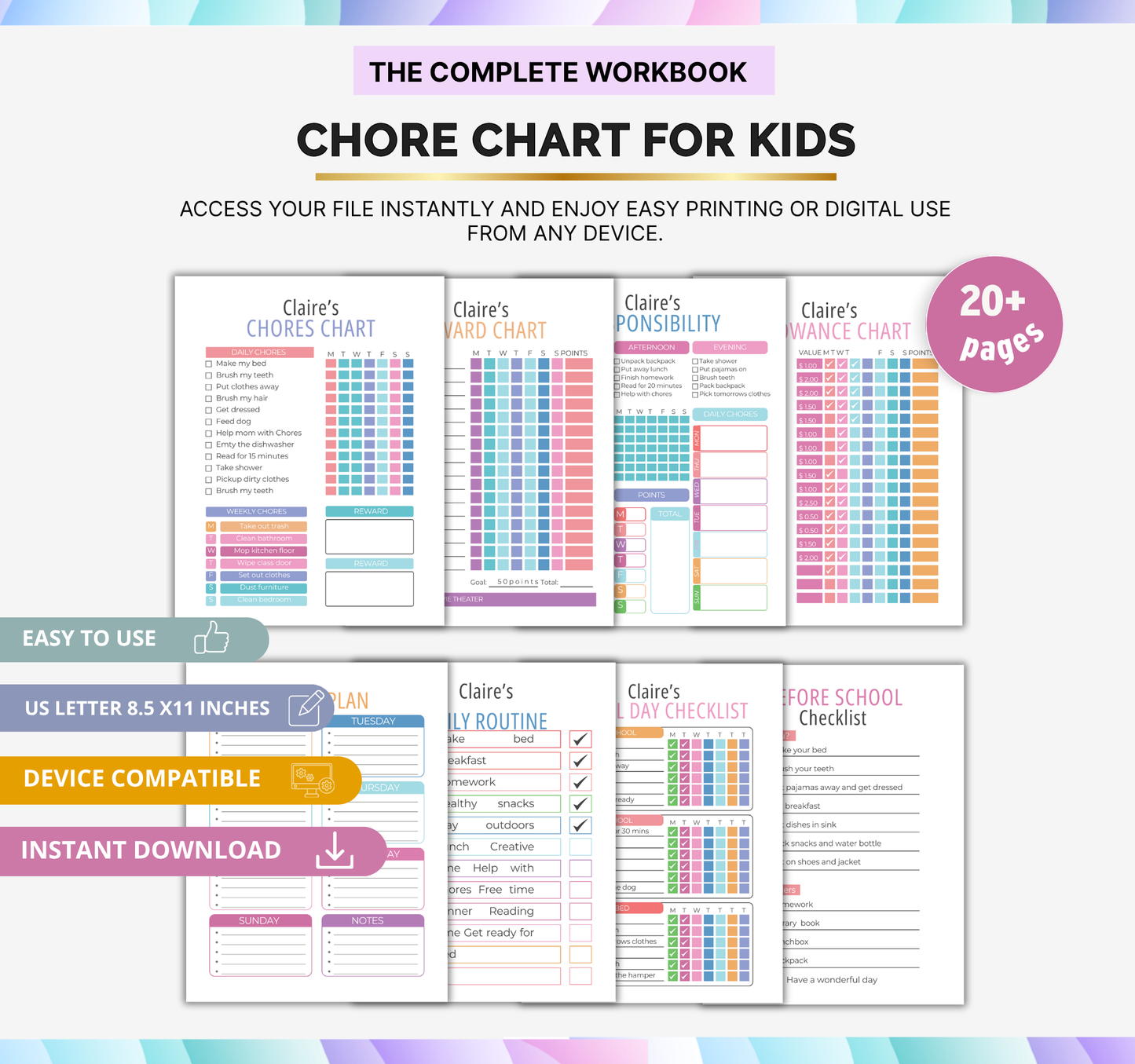 Responsibility Chore Chart for Kids | Printable Daily Tracker