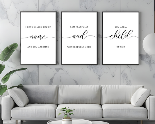 Bible Verse Wall Art Set of 3 | Christian Scripture Printable Decor, Minimalist Faith Home, Bedroom & Office Wall Prints