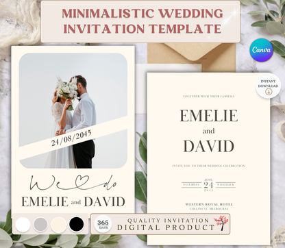 Minimalistic Wedding Invitation Template | Elegant Editable Canva Wedding Invite Design Printable & Digital