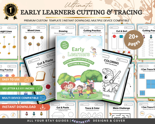 Early Learners Cutting & Tracing Worksheets | Printable Fine Motor Skills Activities for Kids