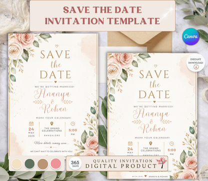 Save the Date Invitation Template | Editable Canva Wedding Save the Date Card Printable & Digital