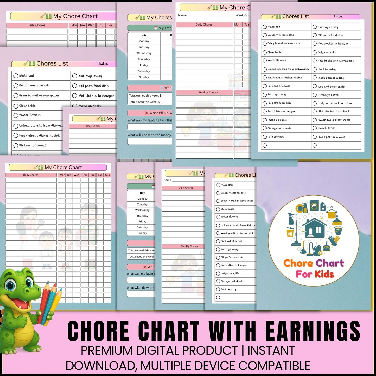 Kids Chore Chart with Earnings | Reward & Responsibility Printable Tracker