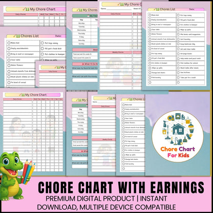 Kids Chore Chart with Earnings | Reward & Responsibility Printable Tracker