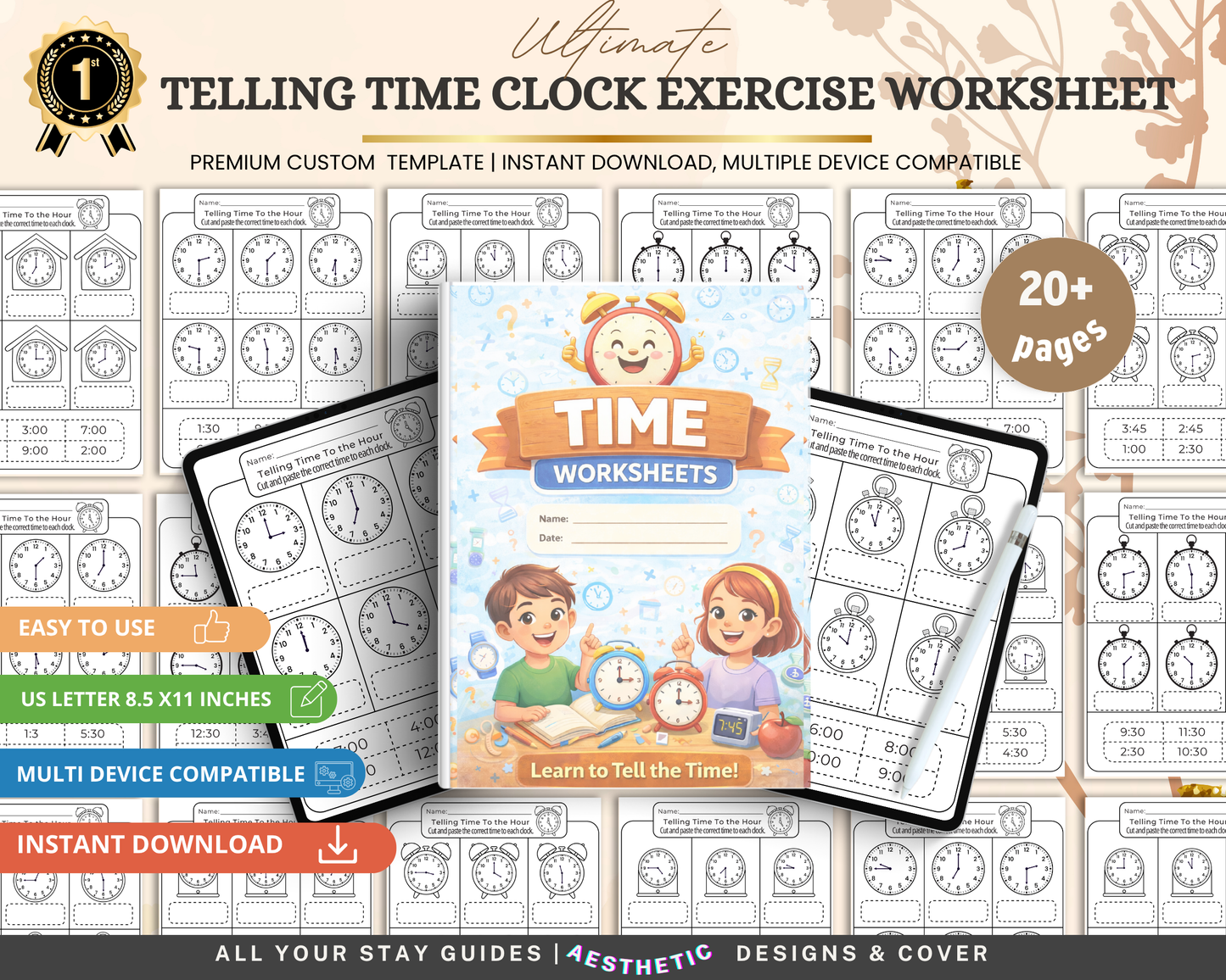 Telling Time Clock Worksheet | Printable Time Learning Exercises for Kids & Beginners