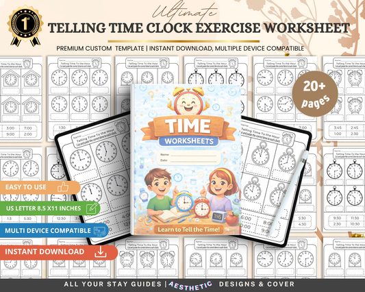 Telling Time Clock Worksheet | Printable Time Learning Exercises for Kids & Beginners
