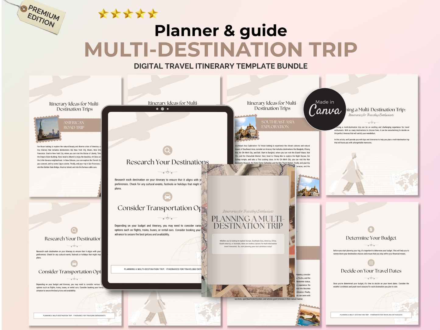 Multi-Destination Trip Planner | Printable Travel Itinerary Organizer