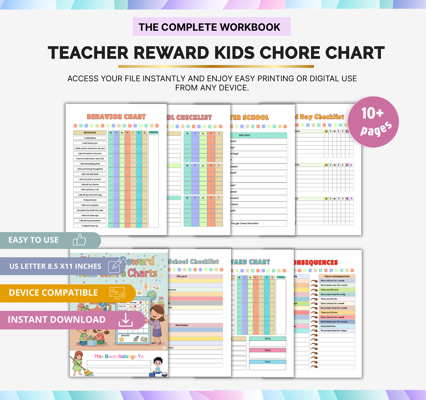 Teacher Reward Kids Chore Chart | Printable Classroom Responsibility Tracker