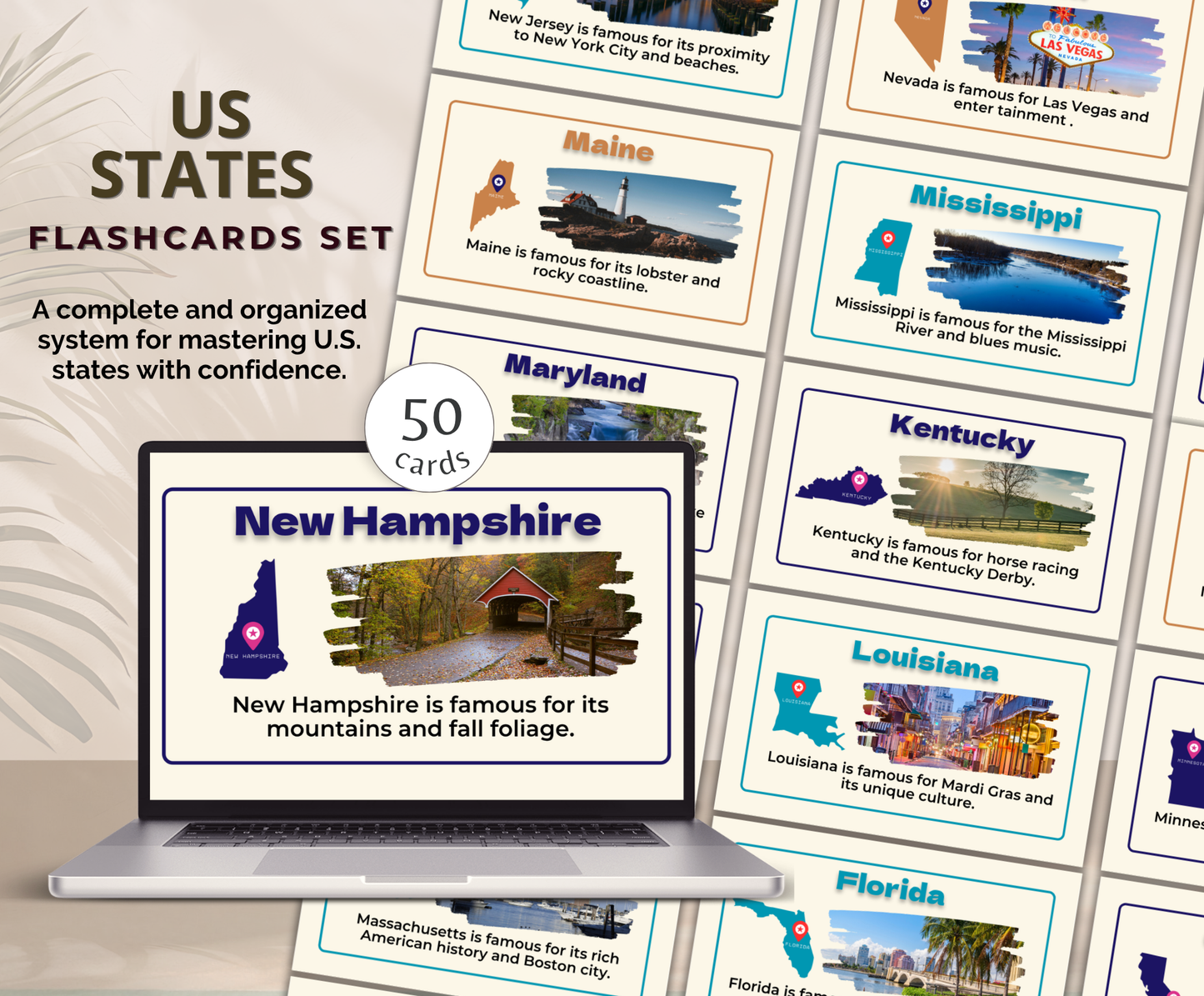 US States Flashcards | Printable Geography Study Cards PDF for Kids & Students
