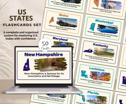 US States Flashcards | Printable Geography Study Cards PDF for Kids & Students