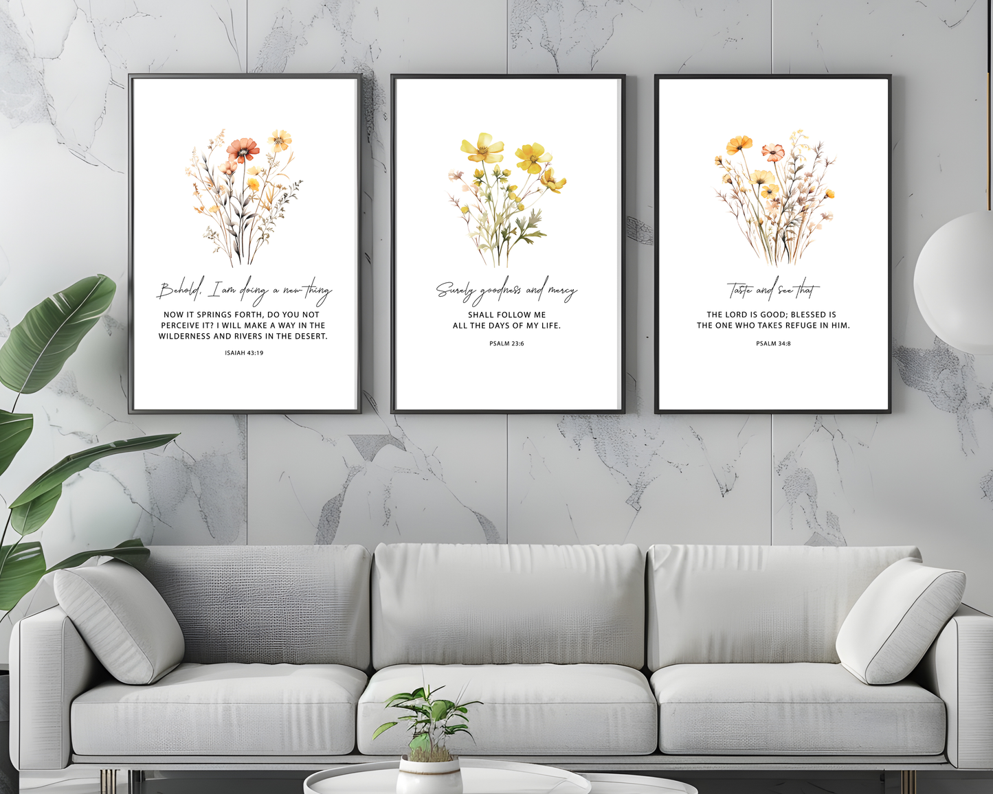 Christian Floral Wall Art Set of 3 | Bible Verse Printable, Feminine Scripture Decor, Boho Neutral Faith Home Wall Prints