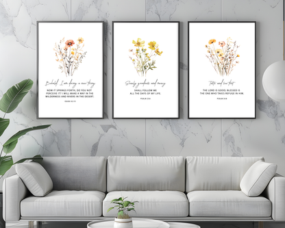 Christian Floral Wall Art Set of 3 | Bible Verse Printable, Feminine Scripture Decor, Boho Neutral Faith Home Wall Prints