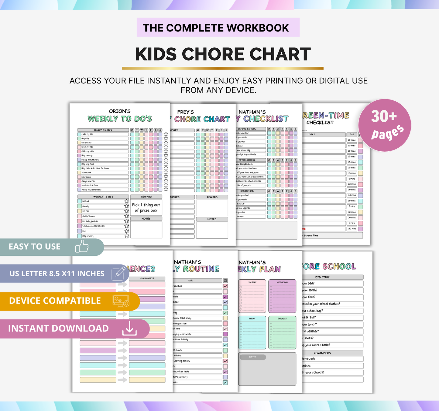 Kids Chore Chart | Printable Daily Responsibility Tracker for Children