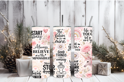 Inspirational Tumbler Wrap PNG | Motivational Quote Design, 20oz Skinny Tumbler Sublimation, Positive Mindset &amp; Self-Care Wrap