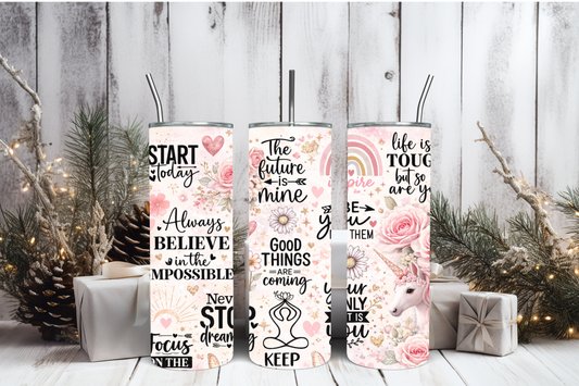 Inspirational Tumbler Wrap PNG | Motivational Quote Design, 20oz Skinny Tumbler Sublimation, Positive Mindset &amp; Self-Care Wrap