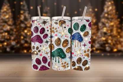 Pet Paw Tumbler Design PNG | Dog &amp; Cat Paw Print Wrap, Sublimation Tumbler Design, Cute Animal Lover Gift, 20oz Skinny Tumbler Template